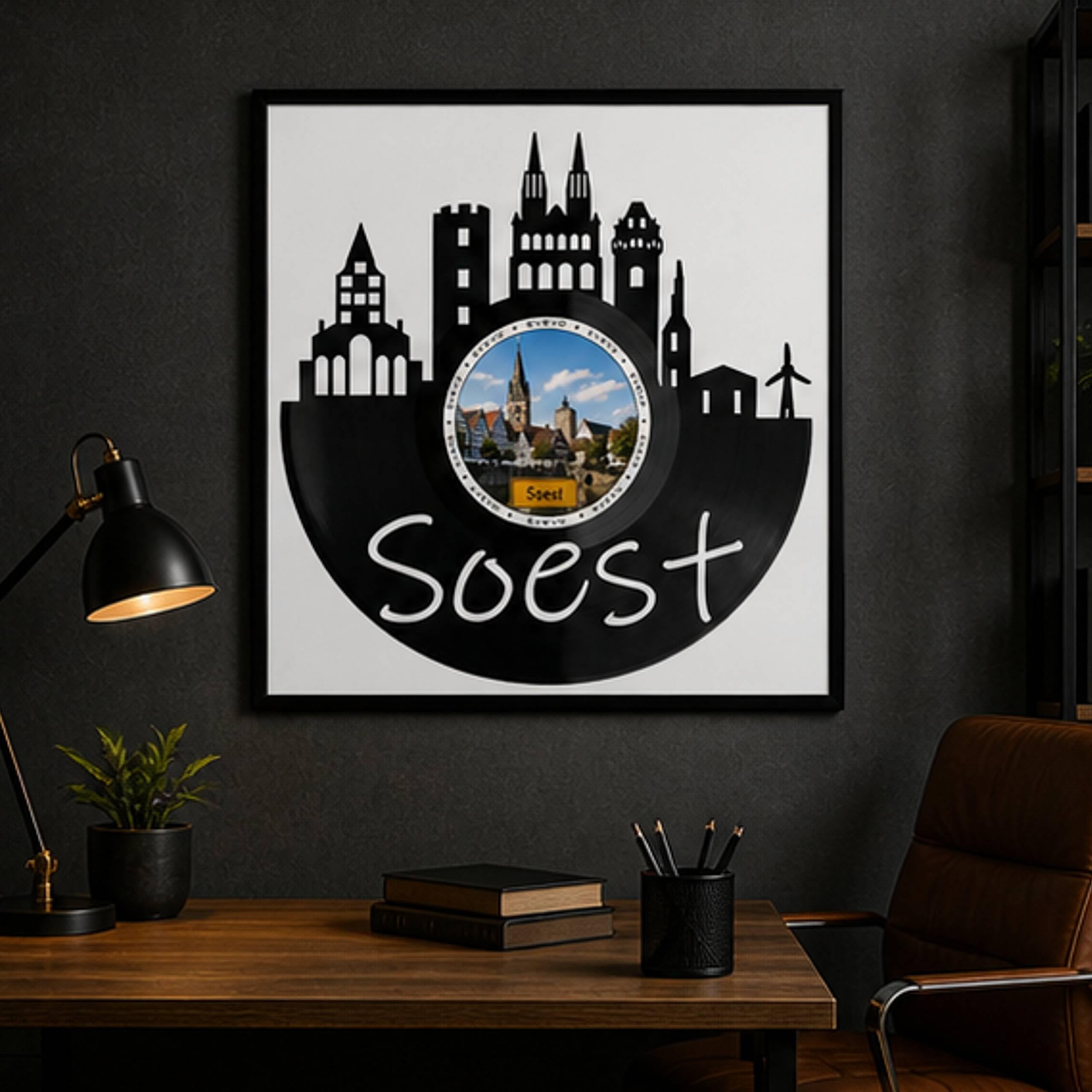 EVEVO Decorazione da parete in vinile, con cornice, 32 x 32 cm, soggetto: città di Hansesth, regalo per gli amanti della Westfalia