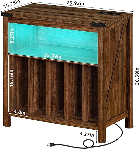 Miniatura 3 de Soporte grande para tocadiscos con estación de carga y luces LED, gabinete de almacenamiento de discos de vinilo con capacidad para hasta 230