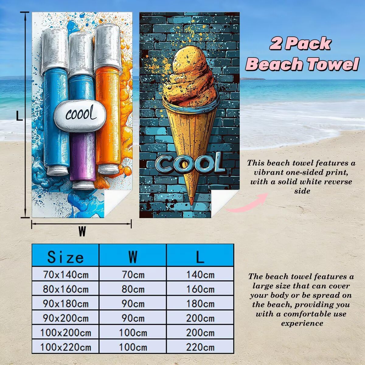 Ręcznik plażowy XXL, 90 x 180 cm, zestaw 2 szt., ręcznik plażowy z mikrofibry, szybkoschnący, do sauny, fitness, bez piasku, ręcznik plażowy, do sauny, duży ręcznik kąpielowy, prezent dla kobiet -4719