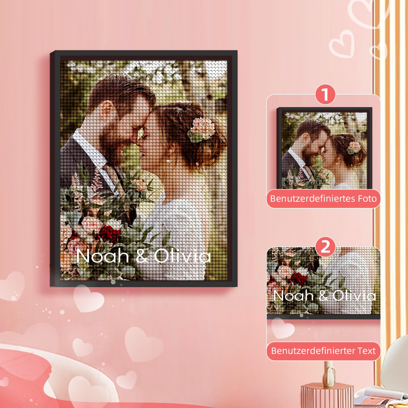 DPDP Diamond Painting Eigenes Foto, Personalisierte Diamant Painting Bilder mit Namen, Private Custom Ihr Eigenes Bild, Runder/Quadratischer Diamant, 60x60 cm