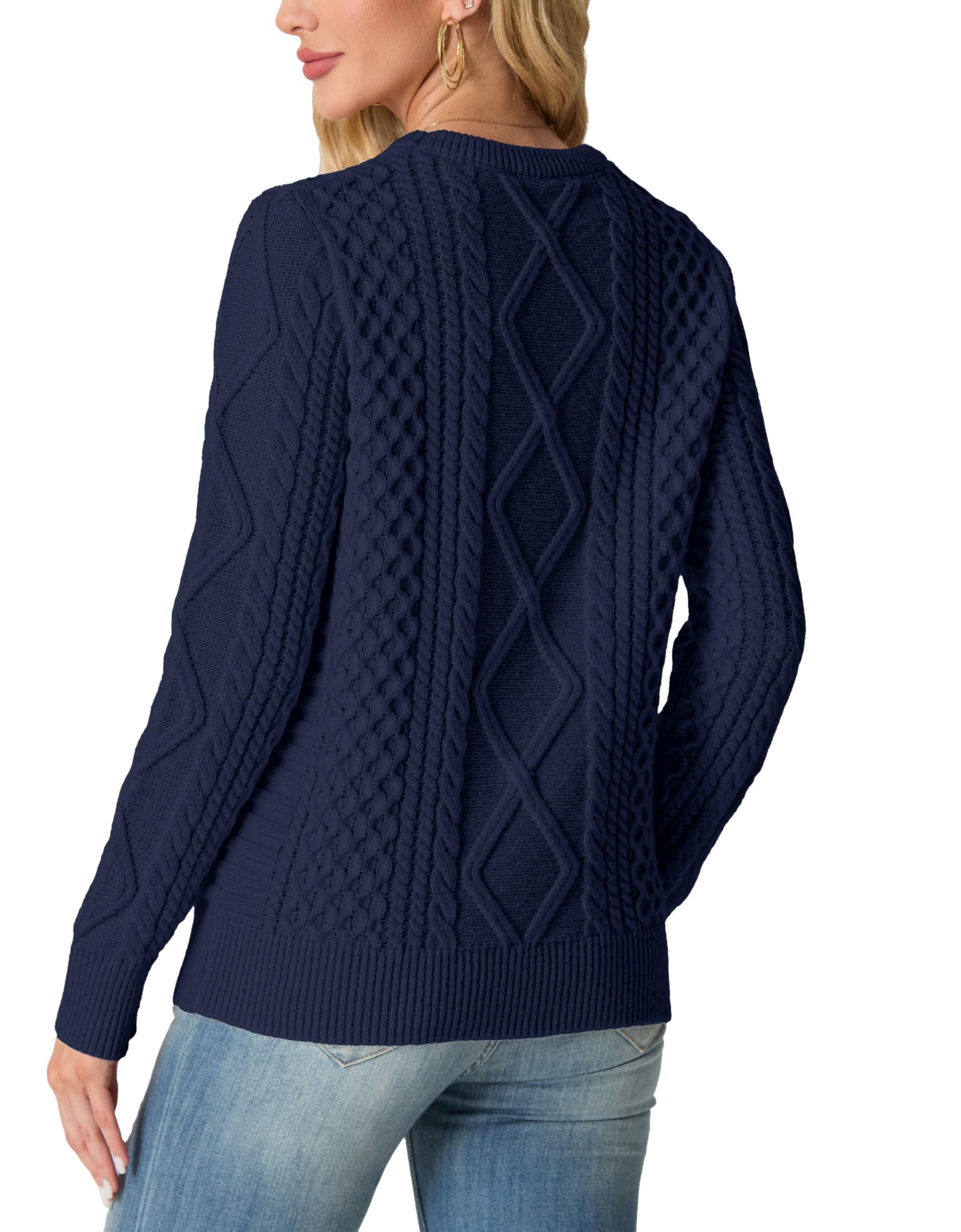 GRECERELLE Pull à col rond en tricot torsadé pour femme - Pull à manches longues pour femme