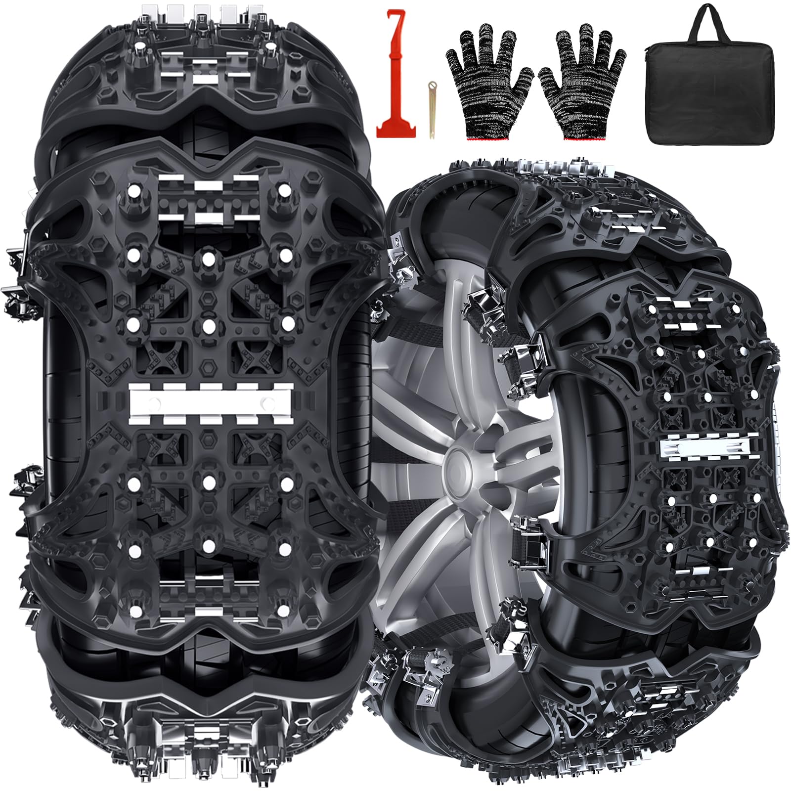 YeXhot Universal Car Snow Chains, Tyre Width 165-285 mm, Suitable for Cars, SUVs, MPV Vans, 2 Minutes Snow Chains, Quick Assembly, Pack of 6
