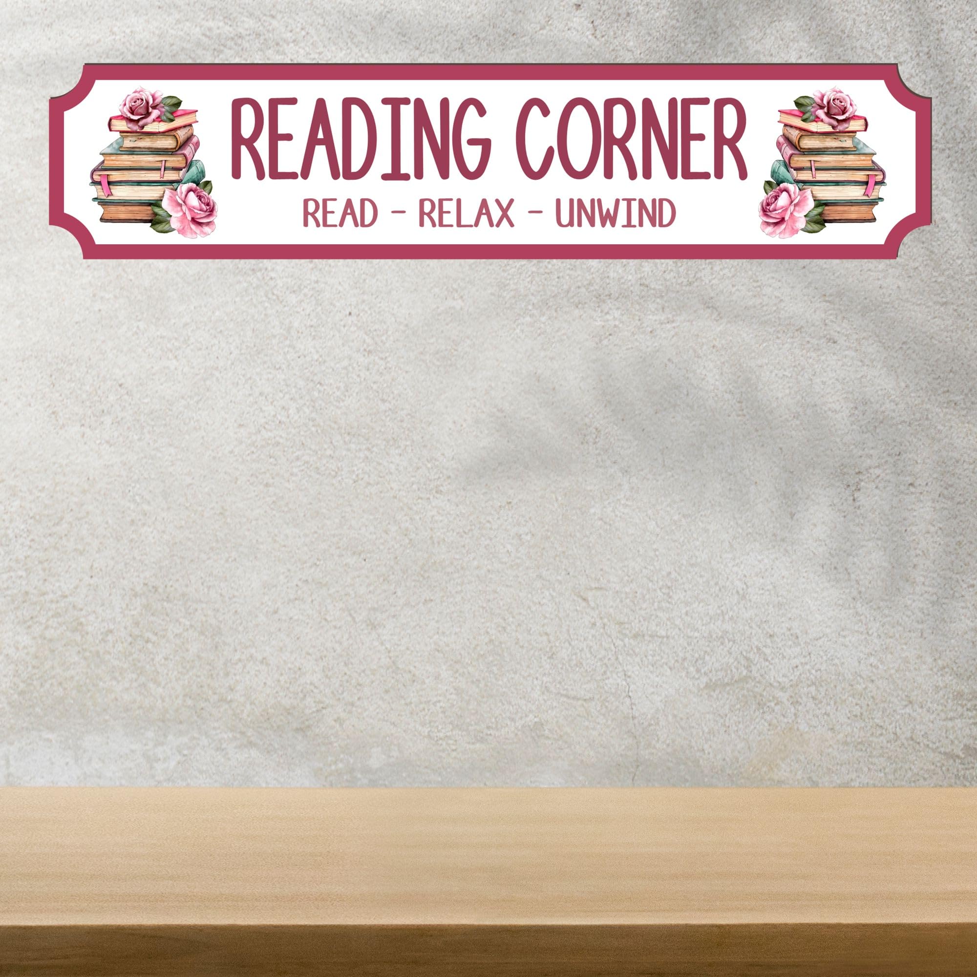 Reading Corner Personalised Street Sign Plaque - Custom Book Sign Gift for Kids, Adults, Nursery, Bedroom, Living Room Decor (Roses, MDF Wood - Extra Large 590mm x 130mm)