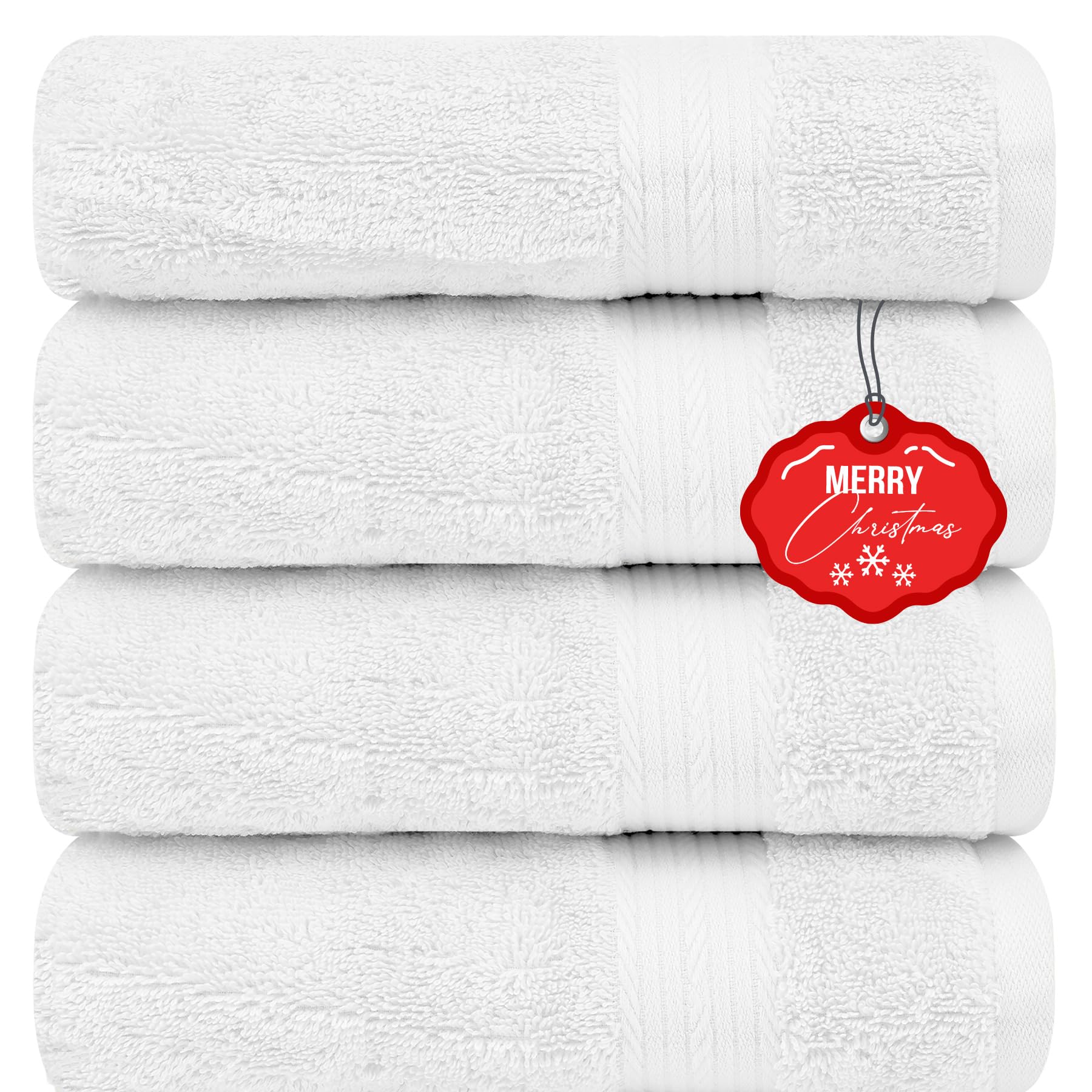 Ample Decor Bath Towels 30 X 54 Inch 600 GSM 100% Cotton Bathroom Towel Soft Absorbent - 4pcs - Christmas White