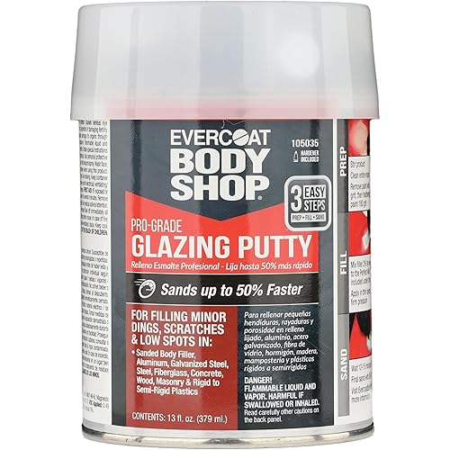 Evercoat Body Shop 105035 Pro-Grade Glazing Putty for Filling Minor Dings, Scratches and Low Spots in Aluminum, Fiberglass & More, Easy Mix Hardener Included 13 Fl Oz.