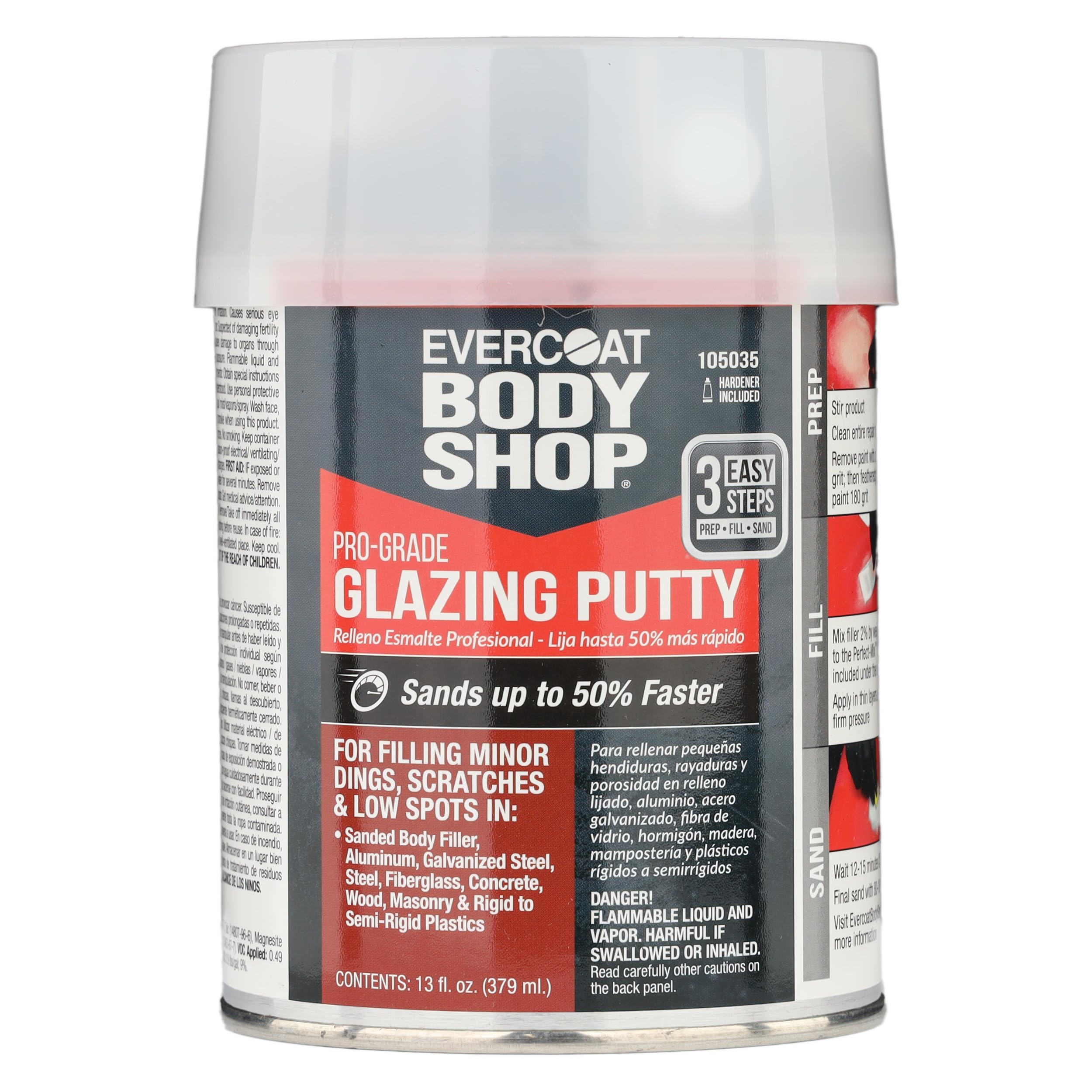 Evercoat Body Shop 105035 Pro-Grade Glazing Putty for Filling Minor Dings, Scratches and Low Spots in Aluminum, Fiberglass & More, Easy Mix Hardener Included 13 Fl Oz.