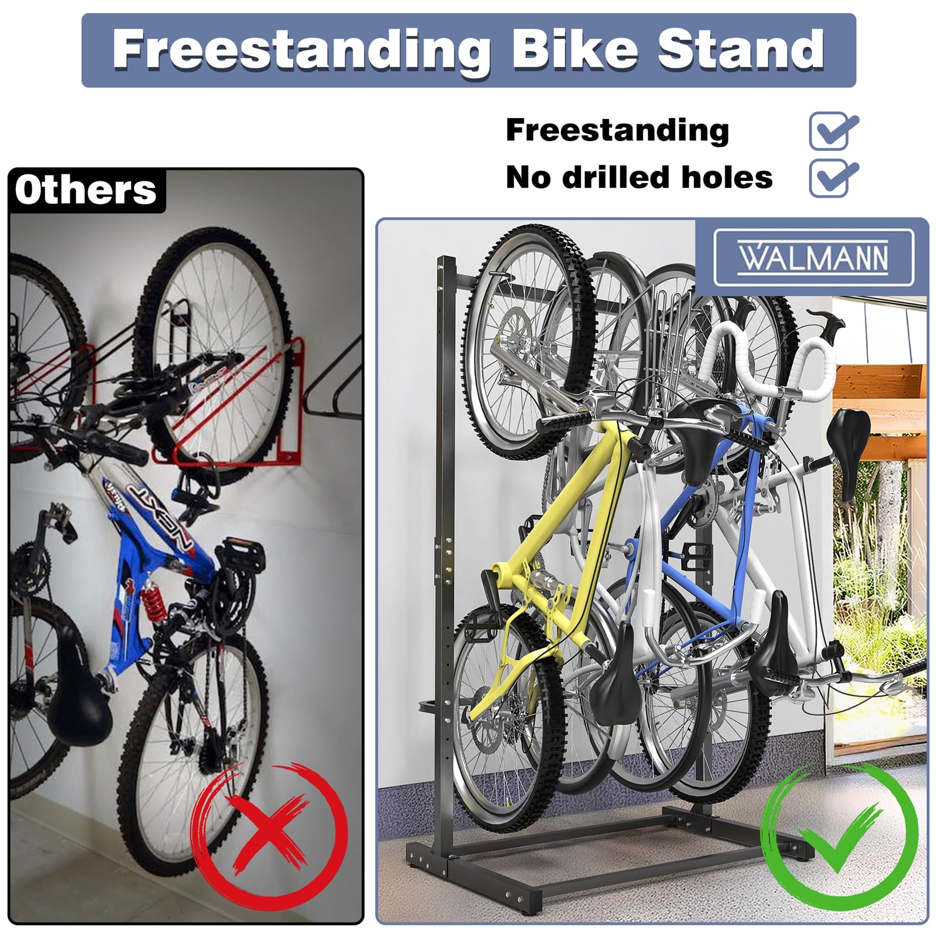 Amazon.com: WALMANN Freestanding Bike Stand for Garage, 4 Bikes