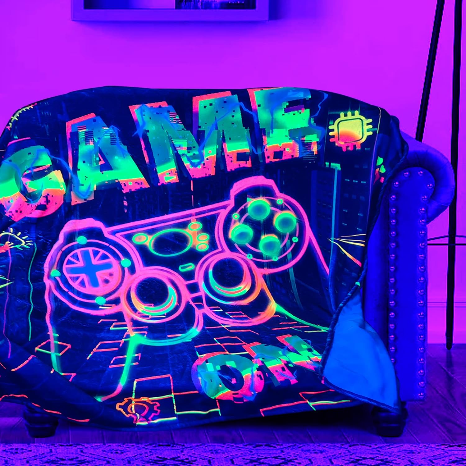 KMkicme Gaming Blanket Glow in The Blacklight Throw Blanket