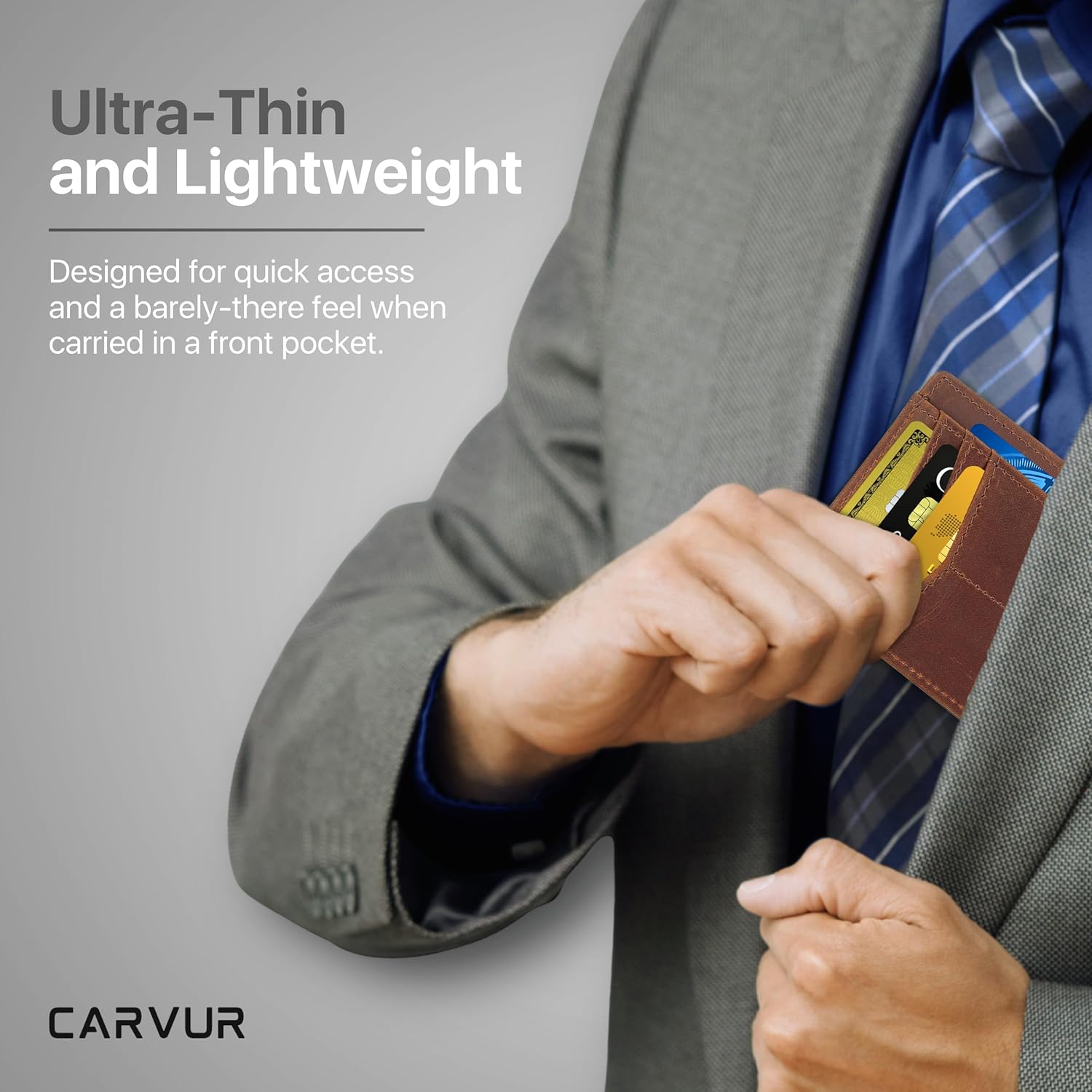 Thin RFID Blocking Full Grain Genuine Leather Slim Front Pocket Minimalist Wallet with ID Window and Cash Pocket - (SC10) - Image 7