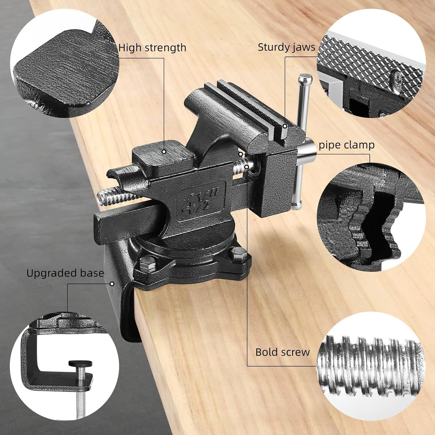 Schraubstock - Tischschraubstock drehbar 270°, 110 mm Spannweite,2-in-1-Mehrzweck-Hochleistungs-Schraubstock mit multifunktionalen weichen Backen