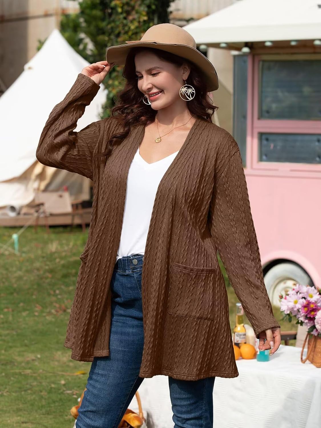 BELAROI Womens Plus Size Cardigan Long Sleeves Fall Sweaters with Pockets Lightweight Jacket Open Front (1X-5X)