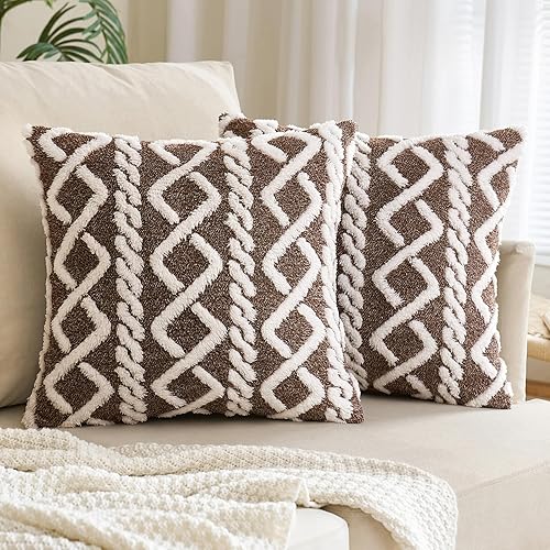 EMEMA Juego de 2 fundas de almohada decorativas de lana sintética, suaves, mullidas, de forro polar, fundas de cojín cuadradas sólidas para sofá, disponible en Yaxa Peru