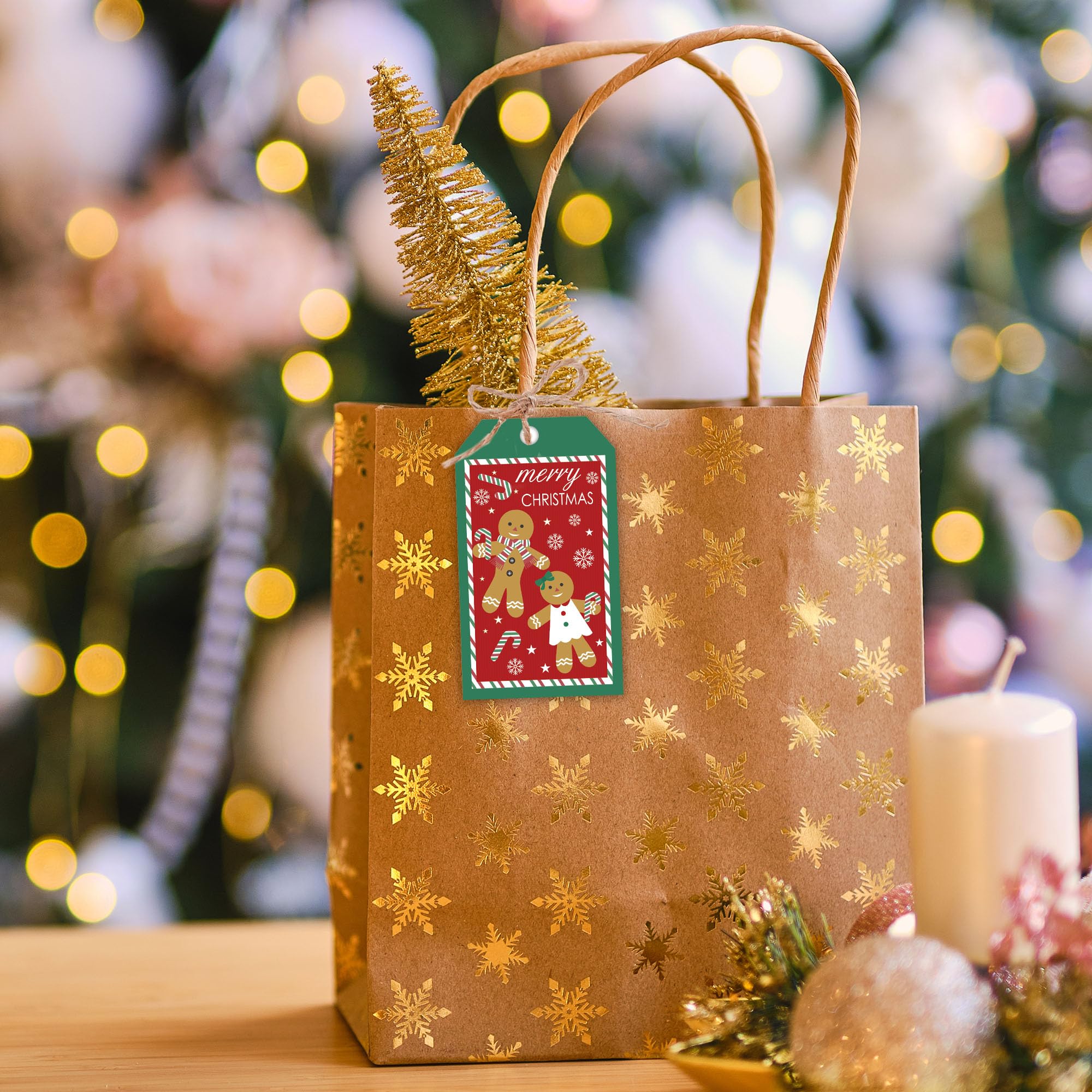 Frohe Weihnachts-Geschenk-Etiketten mit Schnur, 5,1 x 8,9 cm, Weihnachts-Schneeflocken-Papieranhänger, Lebkuchenmann-Geschenkanhänger, Urlaubsverpackung, Partyzubehör, Zuckerstangen-Druck, C01
