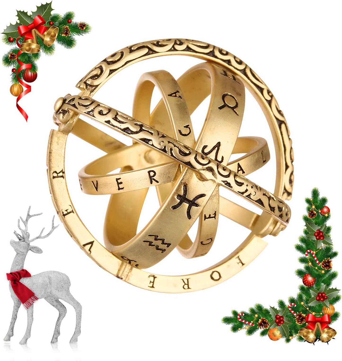 GEMITTO Astronomical Finger Ring, Gemma's Retro Vintage Globe Universe Ball Ring, Armillary Sphere Ring, Unfold to Change into Cosmic Ball, Creative Gift for Couple Lovers for Mom