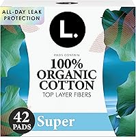 L. Ultra Thin Organic Cotton Menstrual Pads with Wings - Super Absorbent, Pesticide & Fragrance-Free, 42 Ct