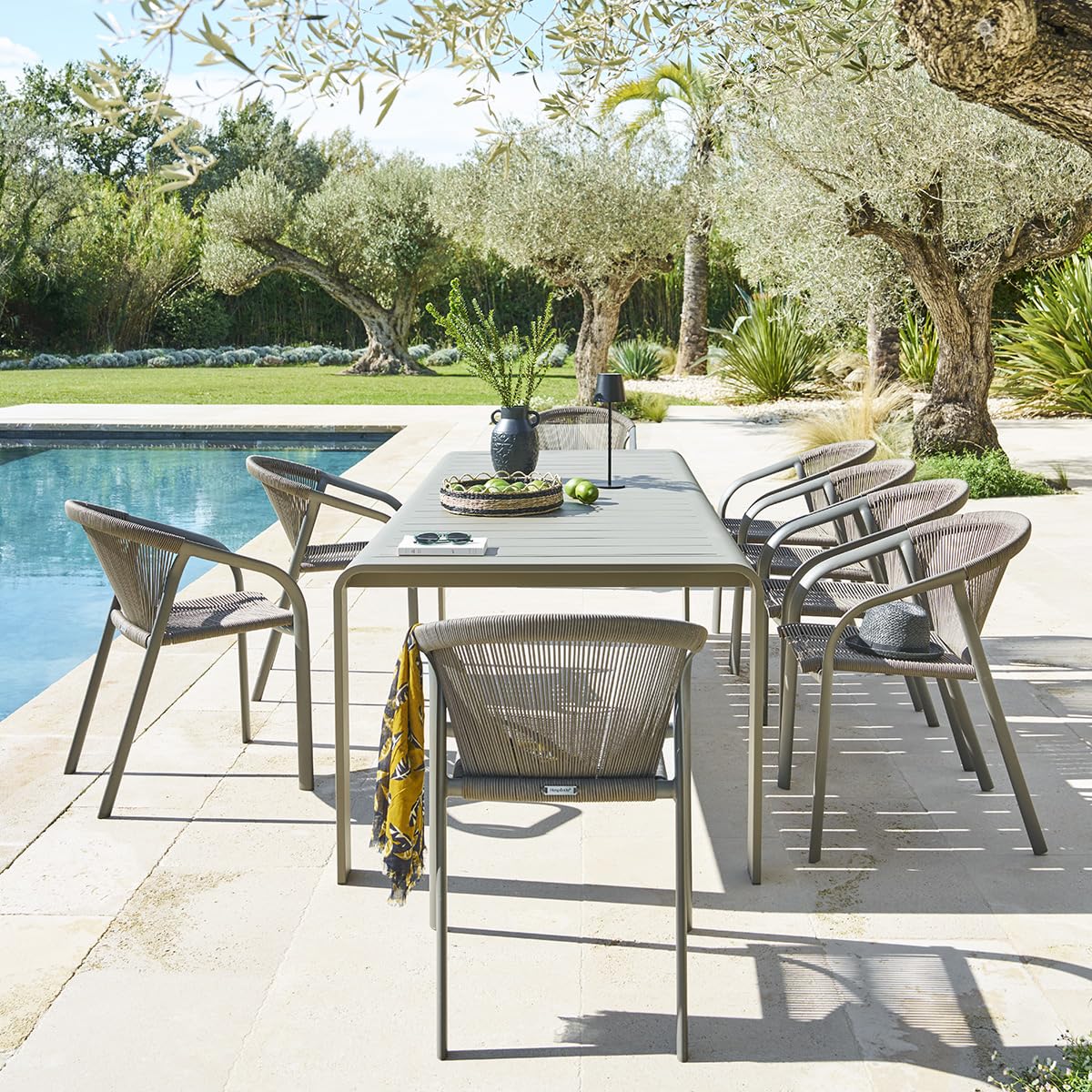 Hespéride - Mesa de jardín Domilly Café para 10 Personas, 260 x 100 cm, Aluminio anticorrosión, Resistente a los Rayos UV - para Uso en Exteriores y terrazas