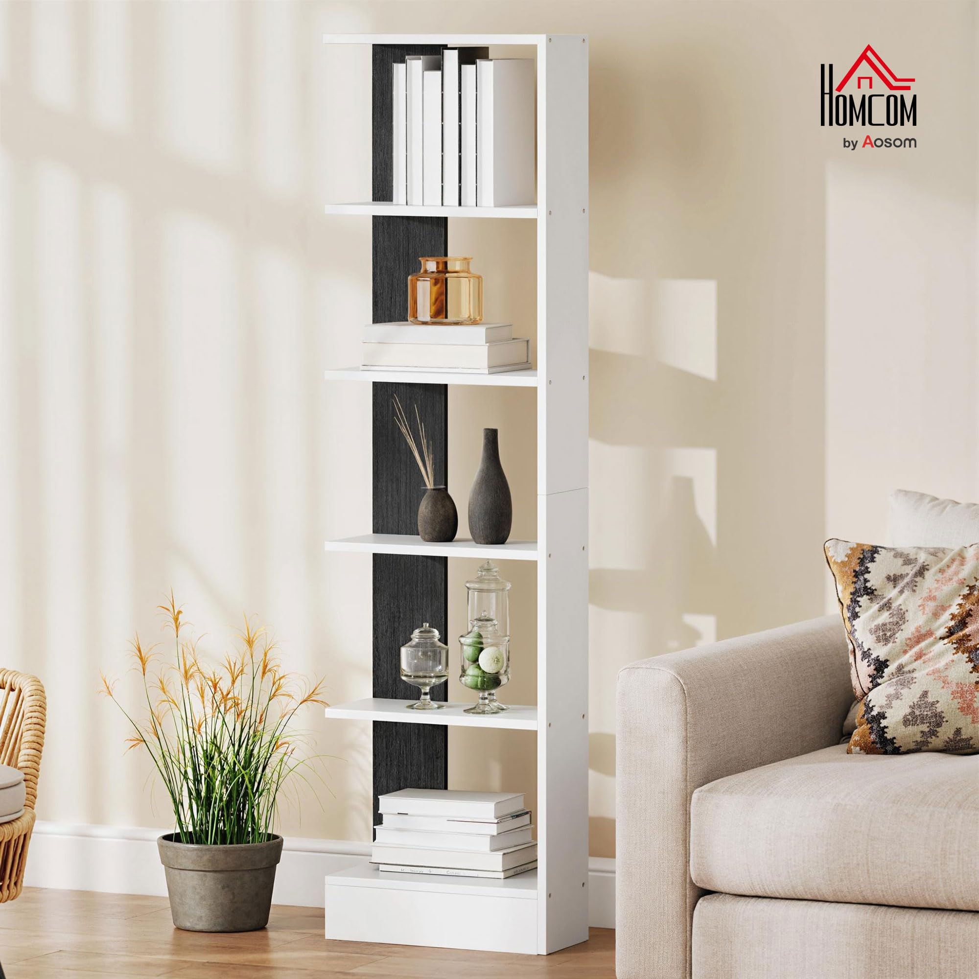 HOMCOM Estante Armario 5 Niveles 45x21x170cm Blanco/Negro