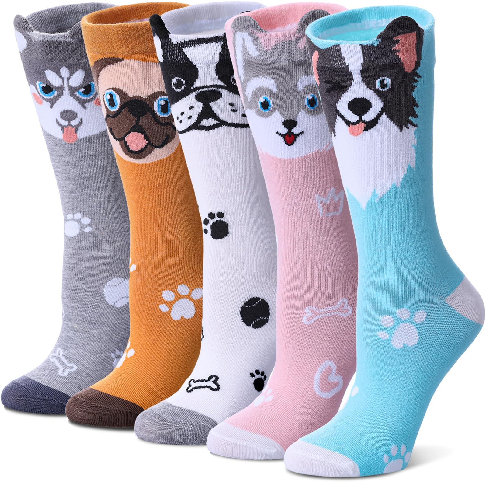 Womens Cat Socks Cute Gifts Animal Soft Breathable Thin Cotton Casual Crew Socks 5 Pairs