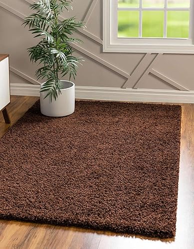 Miniatura 8 de Solid Shag Collection Alfombra de área (5 pies 3 pulgadas x 8 pies, rectangular, marrón chocolate)