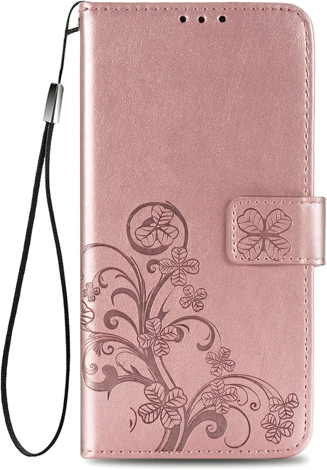 Supdigital Galaxy A12 Wallet Case, [Flower Embossed] Premium PU Leather Flip Protective Case Cover with Card Holder and Stand for Samsung Galaxy A12 6.5-inch (Rose Gold)