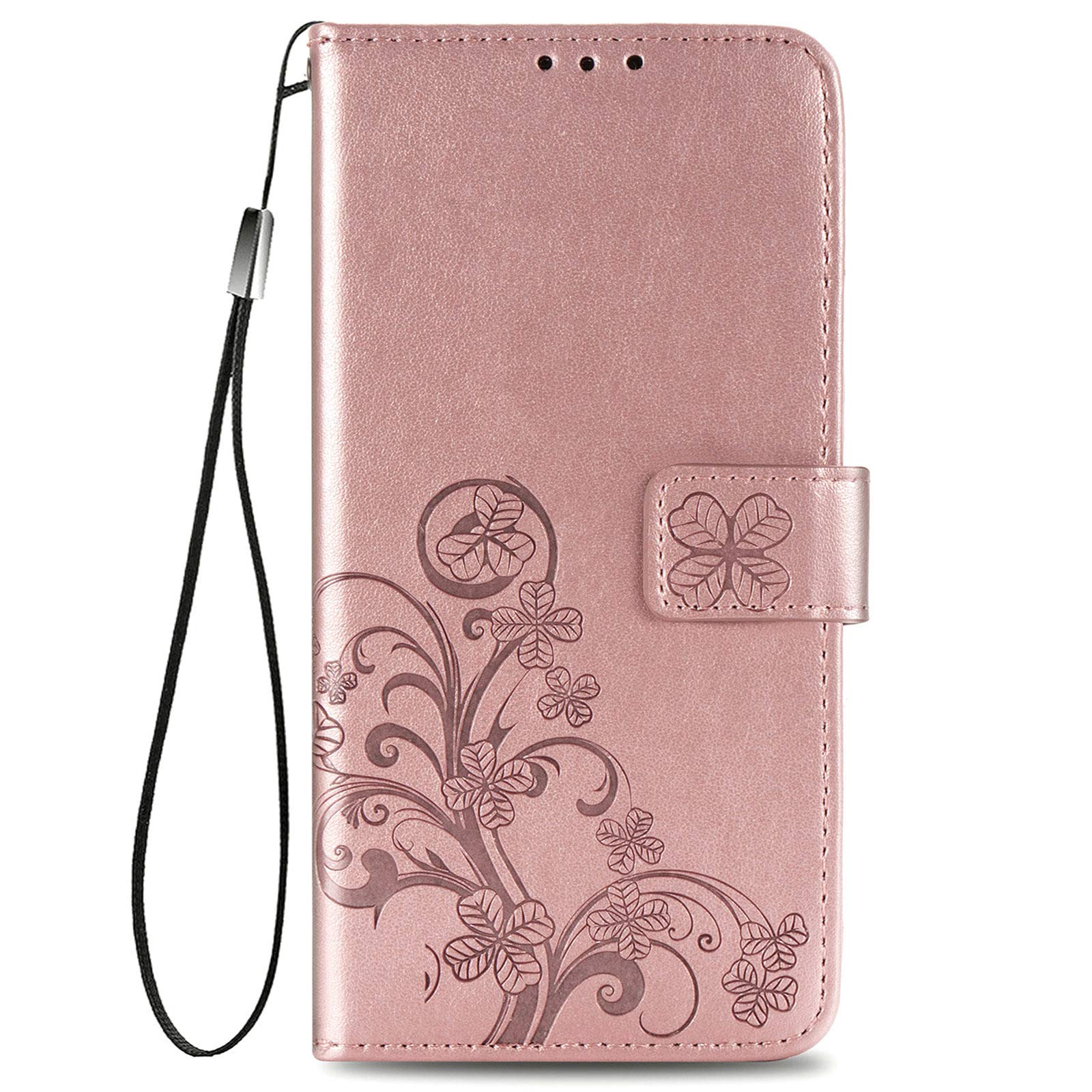 Supdigital Galaxy A12 Wallet Case, [Flower Embossed] Premium PU Leather Flip Protective Case Cover with Card Holder and Stand for Samsung Galaxy A12 6.5-inch (Rose Gold)