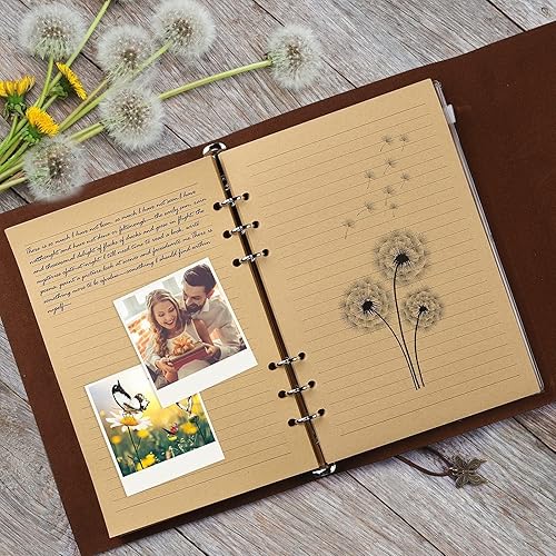 Miniatura 3 de OMEYA Cuaderno de cuero para diario, planificador de diario de escritura recargable, regalos para mujeres, hombres, niñas, hermanas, amigos (azul,