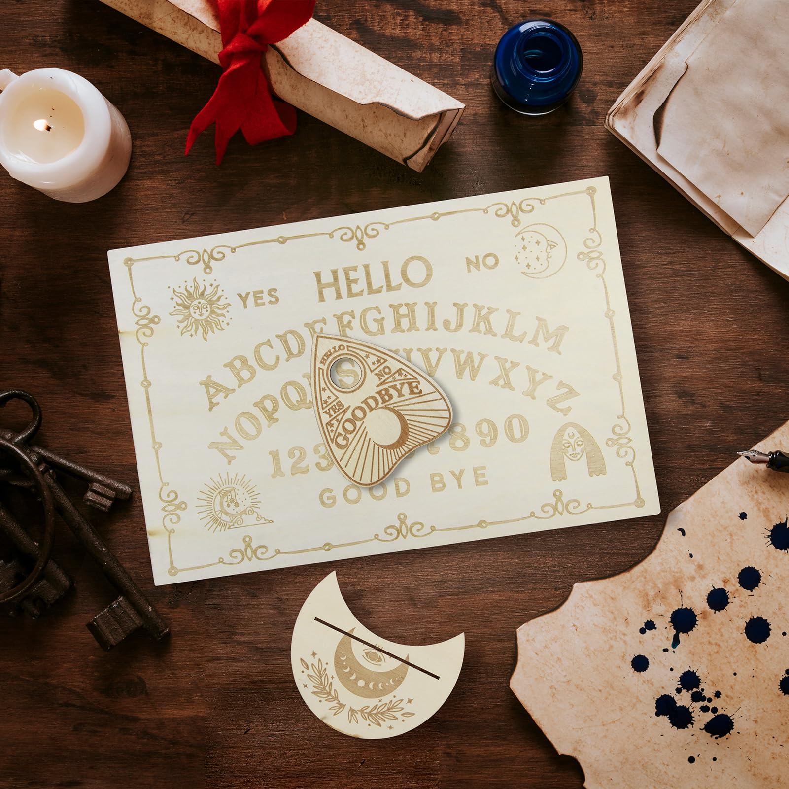 Clydewy Wooden Ouija Spirit Board Set 11.8 X 7.8 Inch Classic Quality Talking Boards with Planchette Metaphysical Message Dowsing Divination Board Witch Crafts Gifts for Witchcraft Supplies - Image 2