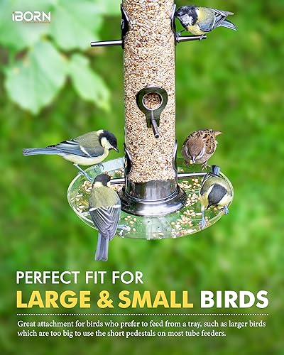 Miniatura 5 de iBorn Comedero para pájaros con 6 puertos para colgar en el exterior, alimentador de pájaros cardenales de metal de aluminio, acabado de níquel