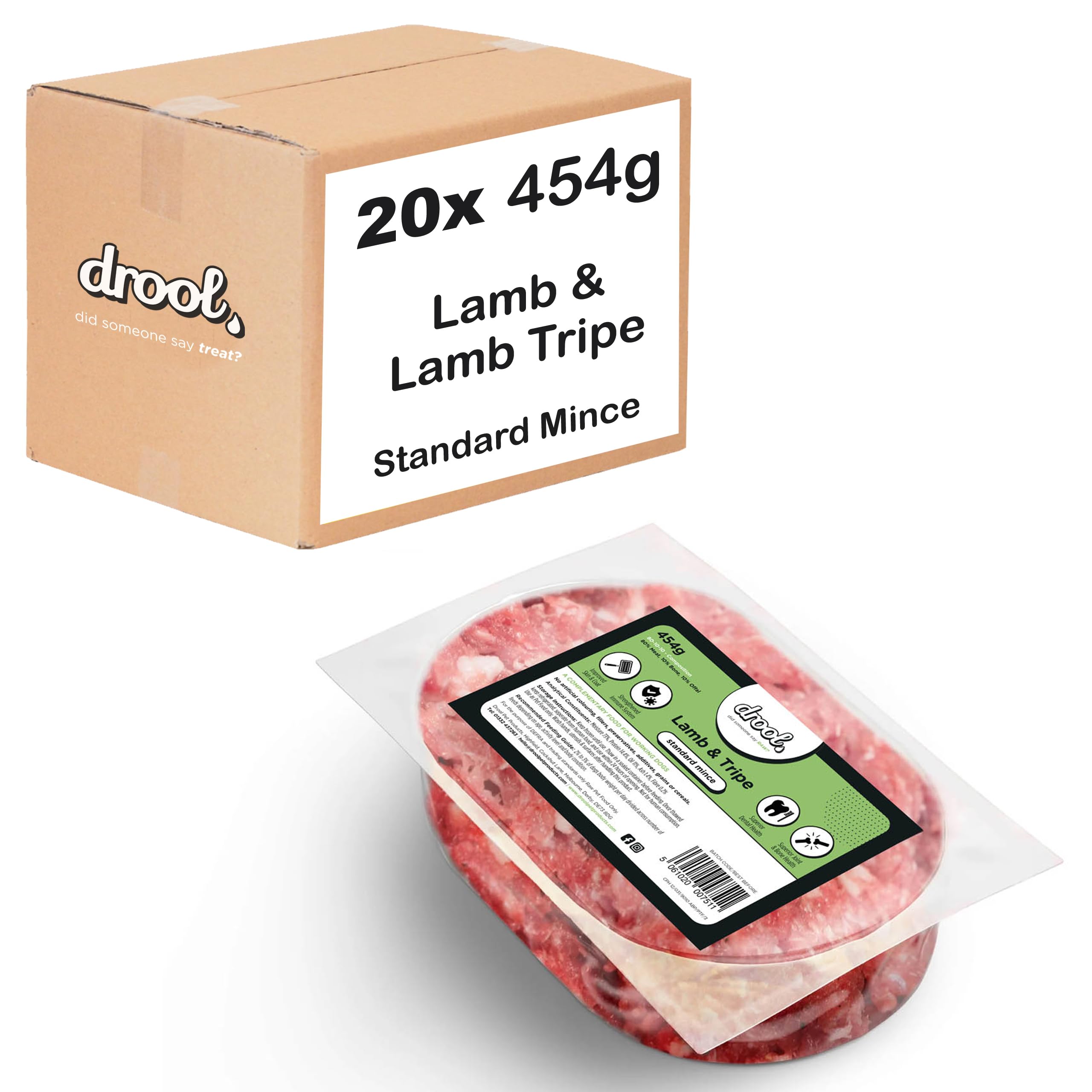 Drool Lamb & Lamb Tripe Standard Mince 20 x 454g | 100% Natural Raw Dog Food | Frozen Dog Food for Optimal Canine Health