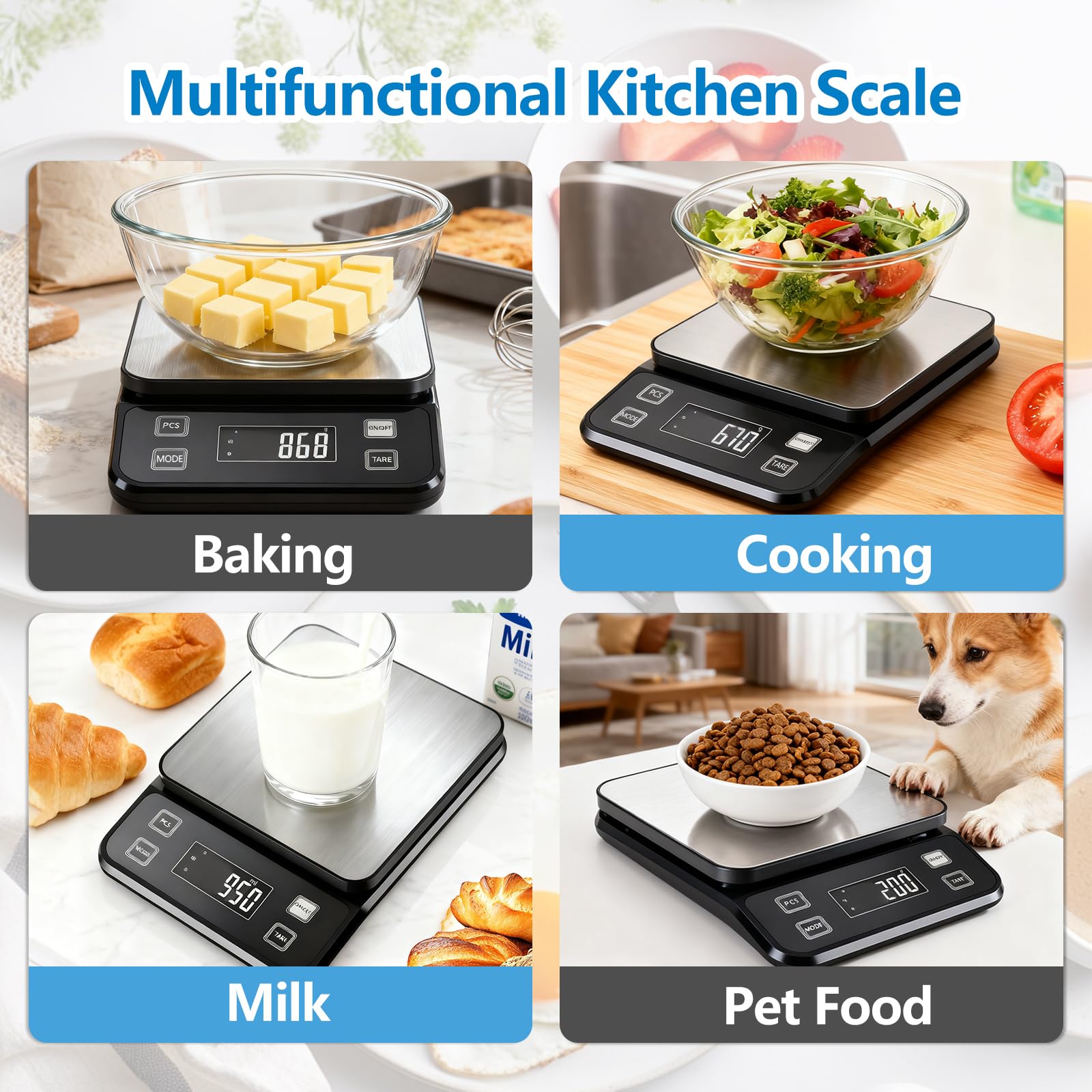 Báscula de cocina impermeable de precisión de 0,1 g, 10 kg, recargable por USB, de acero inoxidable y lavable, para cocinar, hornear