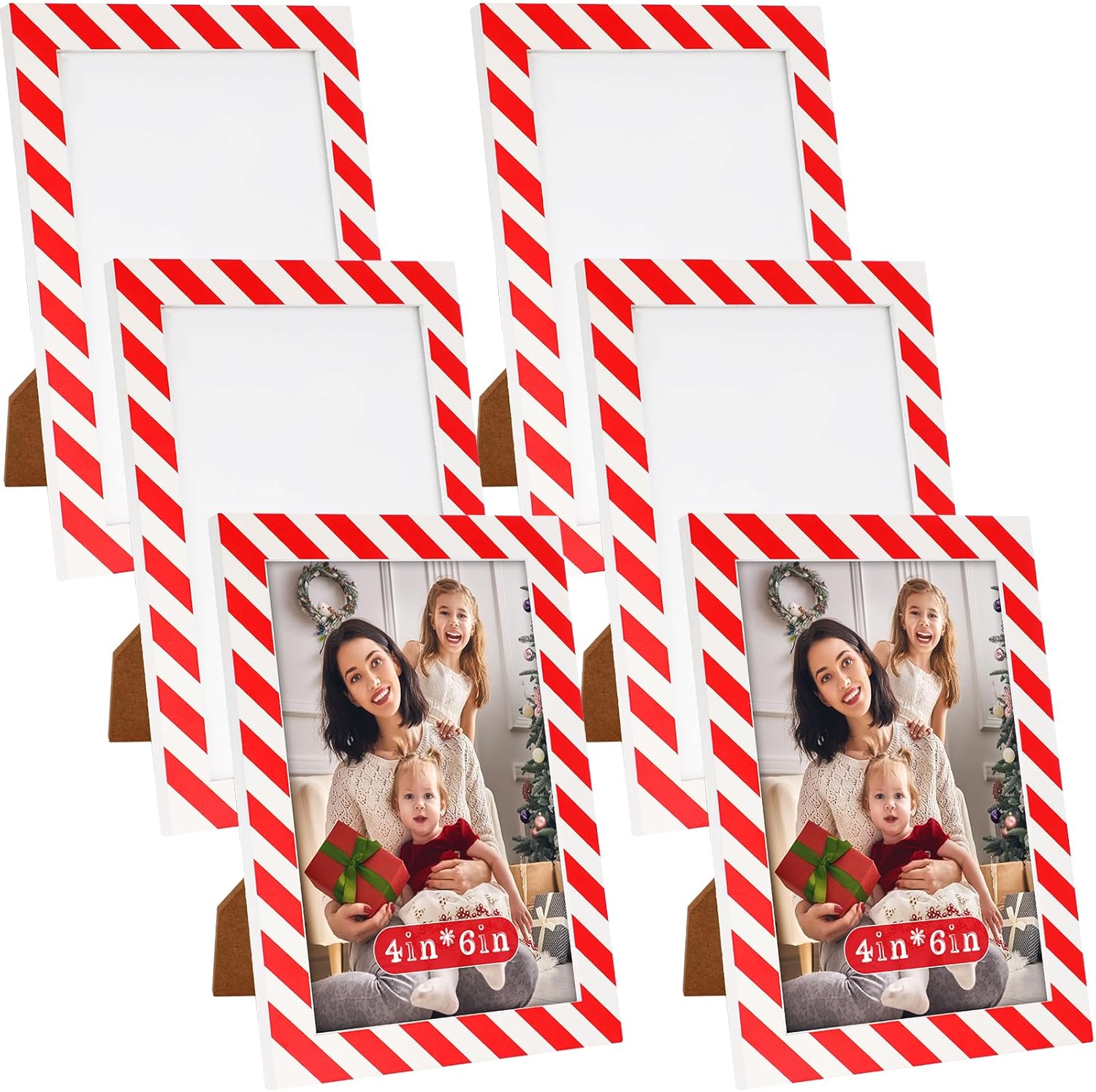 Thyle 6 Pcs Christmas Picture Frame Striped White Red