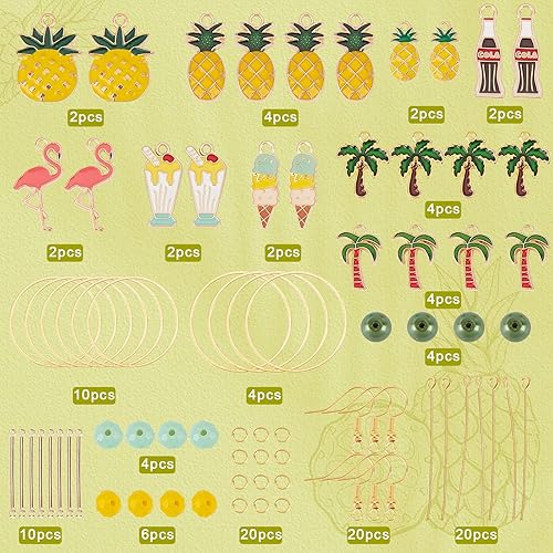 Miniatura 2 de SUNNYCLUE 1 caja, 10 pares de aretes de verano, kit de iniciación para hacer colgantes, piña, cocotero, dulce alimento, abalorios de cristal para