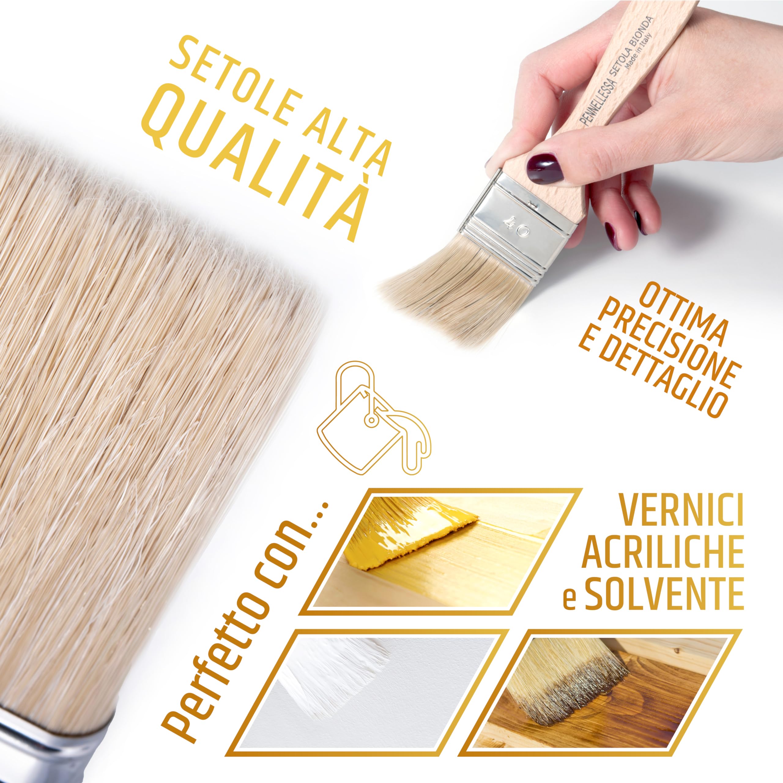 PENNELLIFICIO 2000 | Pennello per Ritocchi e Pulizie, Pennello Piatto, per Vernice Acrilica e a Solvente, Ghiera in Banda Stagnata, Larghezza 20 mm – Made in Italy