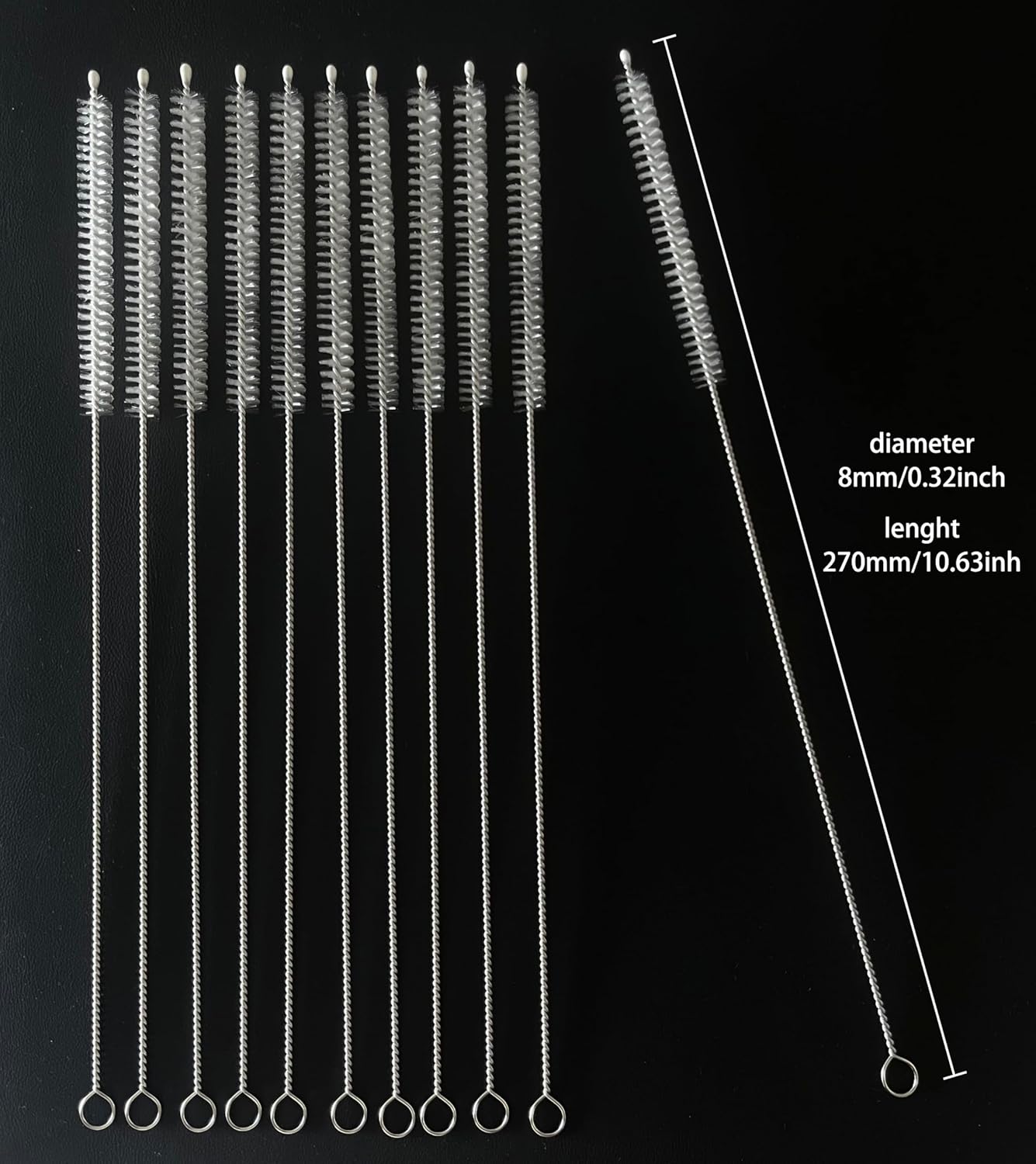 20PCS Straw Cleaner Brush kit,Straw Brush of 8mm-10.6 inch for Water Bottle Sippy Cup with Straw,Glass Straw,Piper Cleaning,Tubes Cleaning Like Filter and Sink Drain Hair Remove (Rubber top) - Image 3