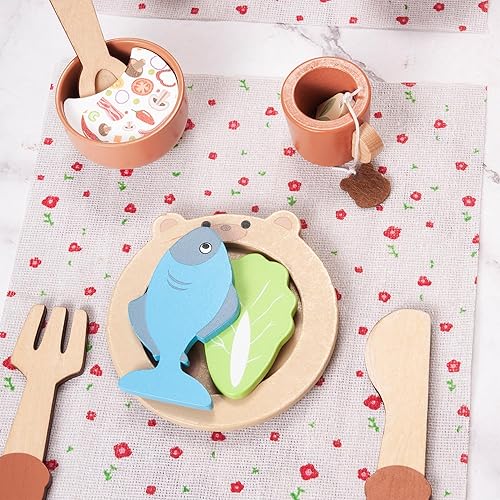 Miniatura 6 de Juego de cocina de madera de 46 piezas, accesorios de cocina de juguete de comida para jugar