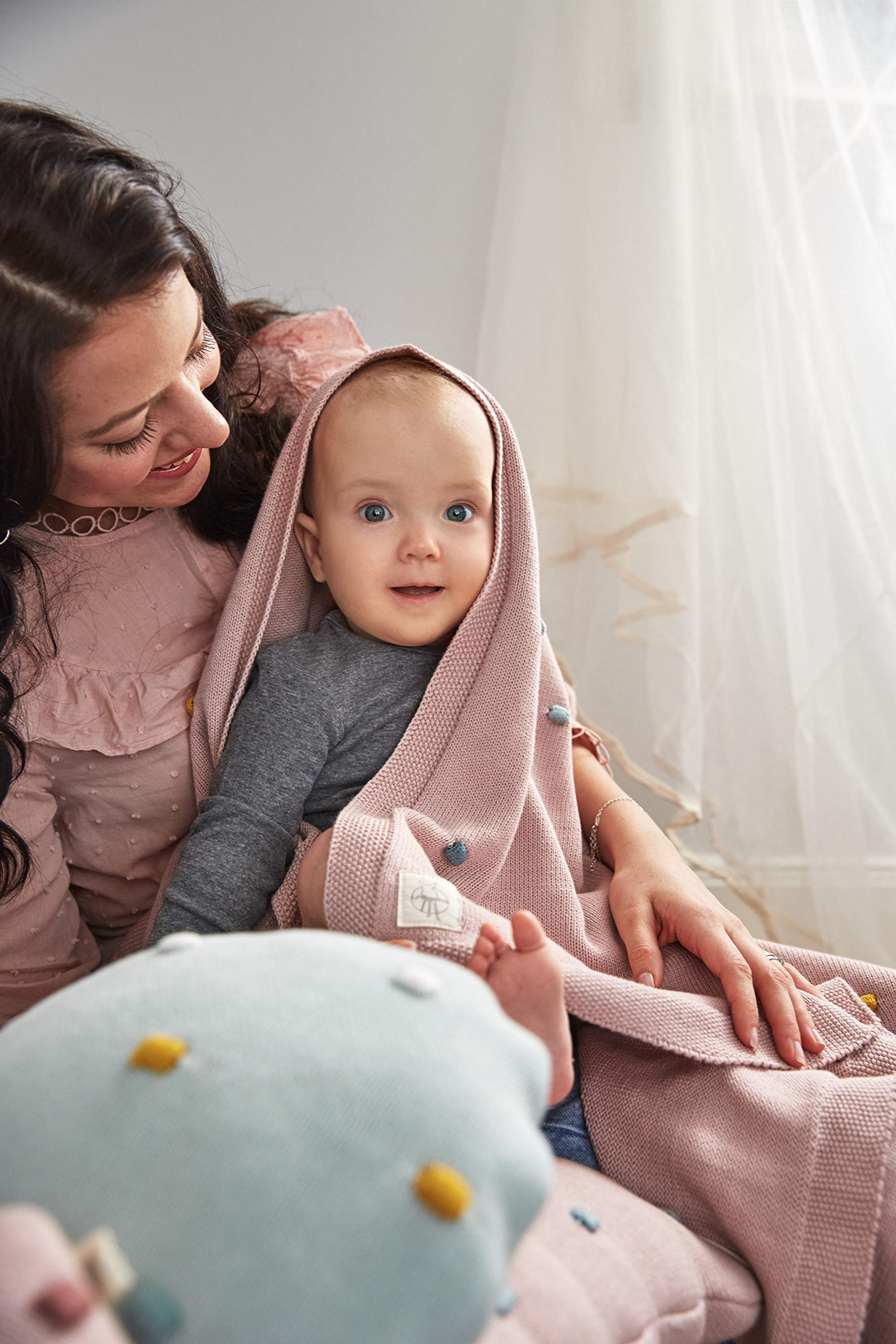 LÄSSIG Koc niemowlęcy z dzianiny kocyk dziecięcy z dzianiny, 100% bawełna ekologiczna, GOTS/Knitted Blanket Dots dusty pink