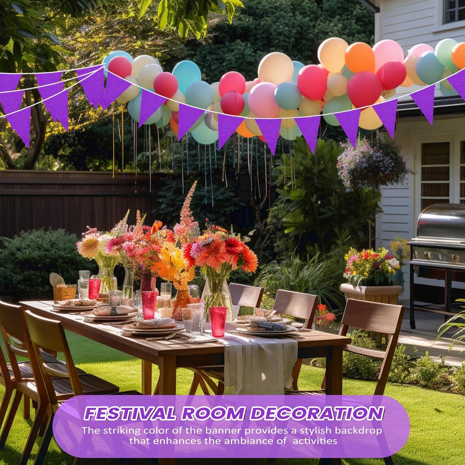 100 Feet Pennant Banners Flags 75 Solid String Triangle Flags for Grand Opening, Carnival Theme Birthday Party Decoration Outdoor Events Classroom Decoration(Purple) - Image 5