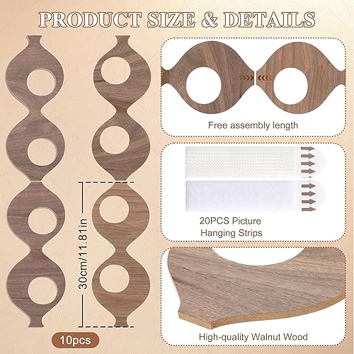 Miniatura 2 de AceOrbit Paquete de 10 piezas de arte de pared de mediados de siglo, decoración elegante de mediados de siglo, escultura abstracta de pared, paneles
