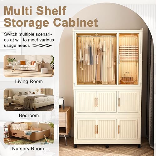 Miniatura 2 de Organizador portátil de almacenamiento de armario, organizador de armario plegable de plástico con puerta magnética transparente, para dormitorio,