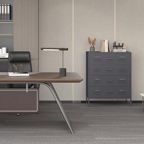 Miniatura 7 de Metal 4 Drawer Dresser, Chest of Drawers for Bedroom, Storage Cabinet with 4 Drawers, Sideboard for Entryway Living Room, Industrial (Black) W31.5