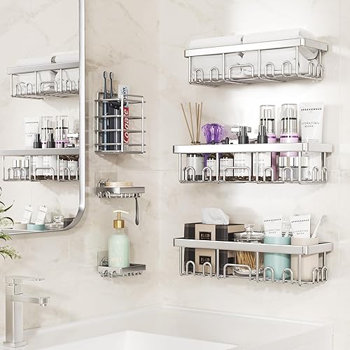 Miniatura 6 de Veken - 6 organizadores adhesivos, soportan grandes pesos, grandes, para colgar en la pared, accesorios de almacenamiento con jabonera y