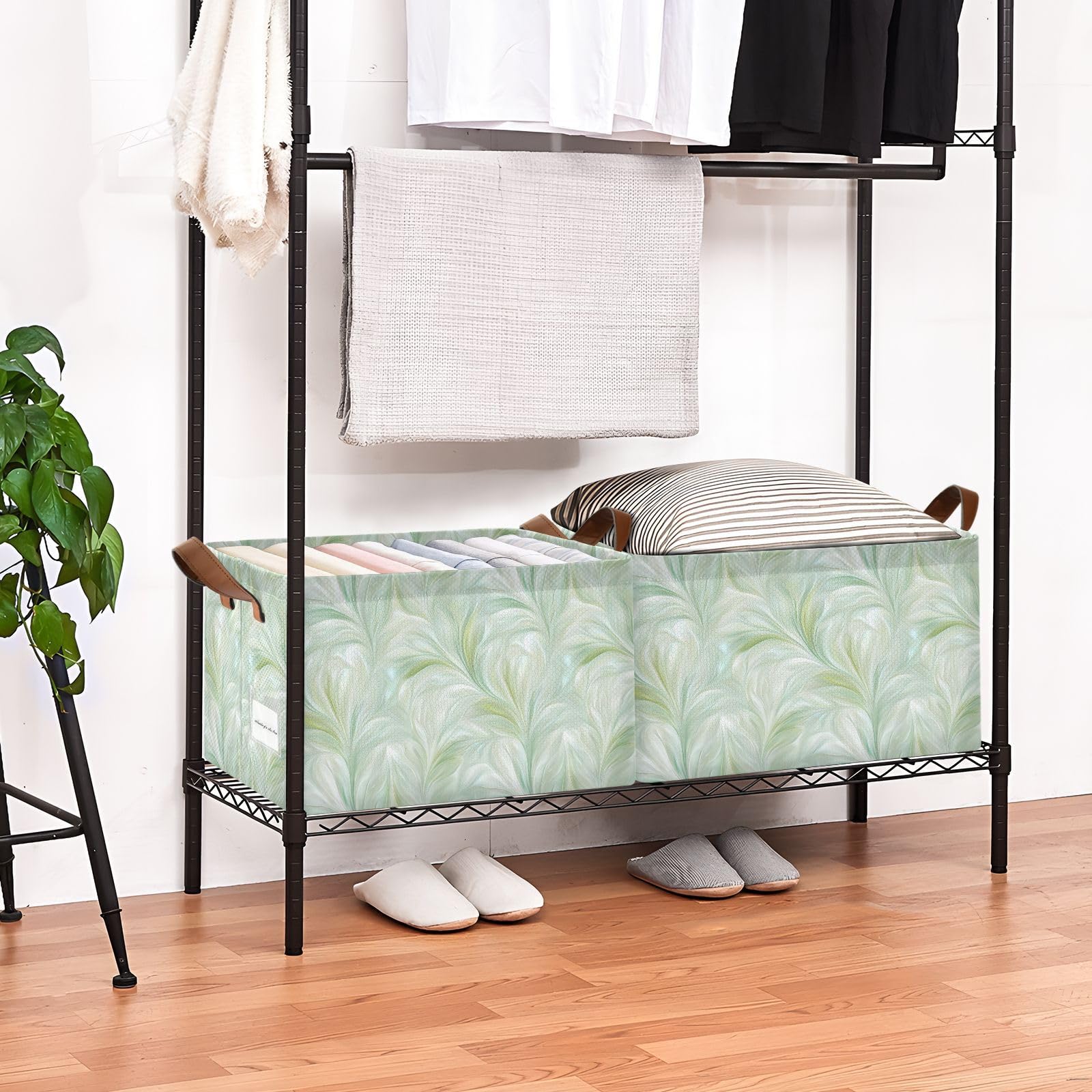 KLL Dreamy zielone białe kosze do przechowywania na półki z uchwytami organizer sześcienny do sypialni, salonu, organizacji domu, 2-pak cajas de almacenamiento para closet