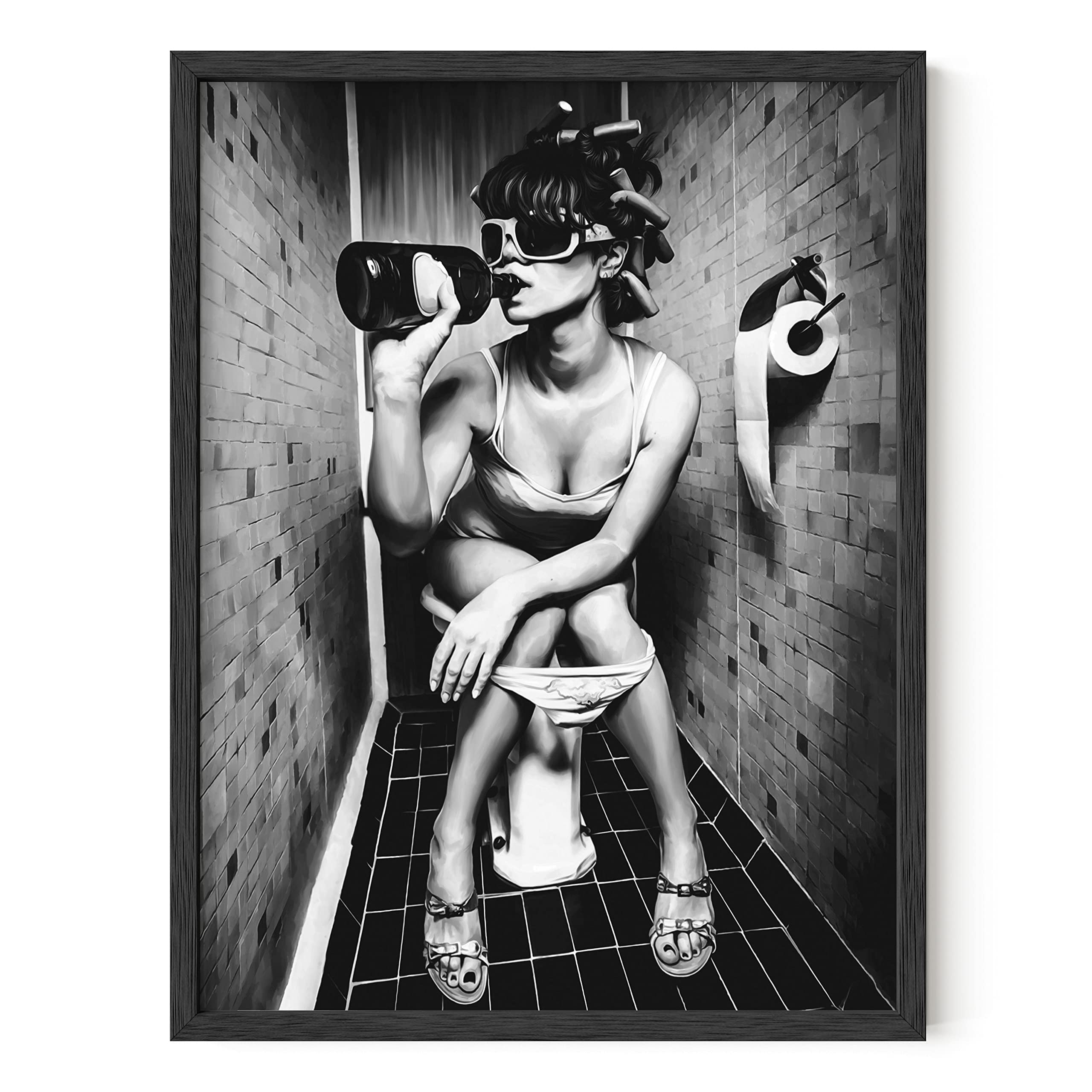 HAUS AND HUES Girl Bathroom Decor Wall Art - Black and White Wall Art, Black Art Wall Decor, Bathroom Picture for Bedroom Decor for Women, Bathroom Art Wall Decor, Black Wall Art (Unframed 12x16)
