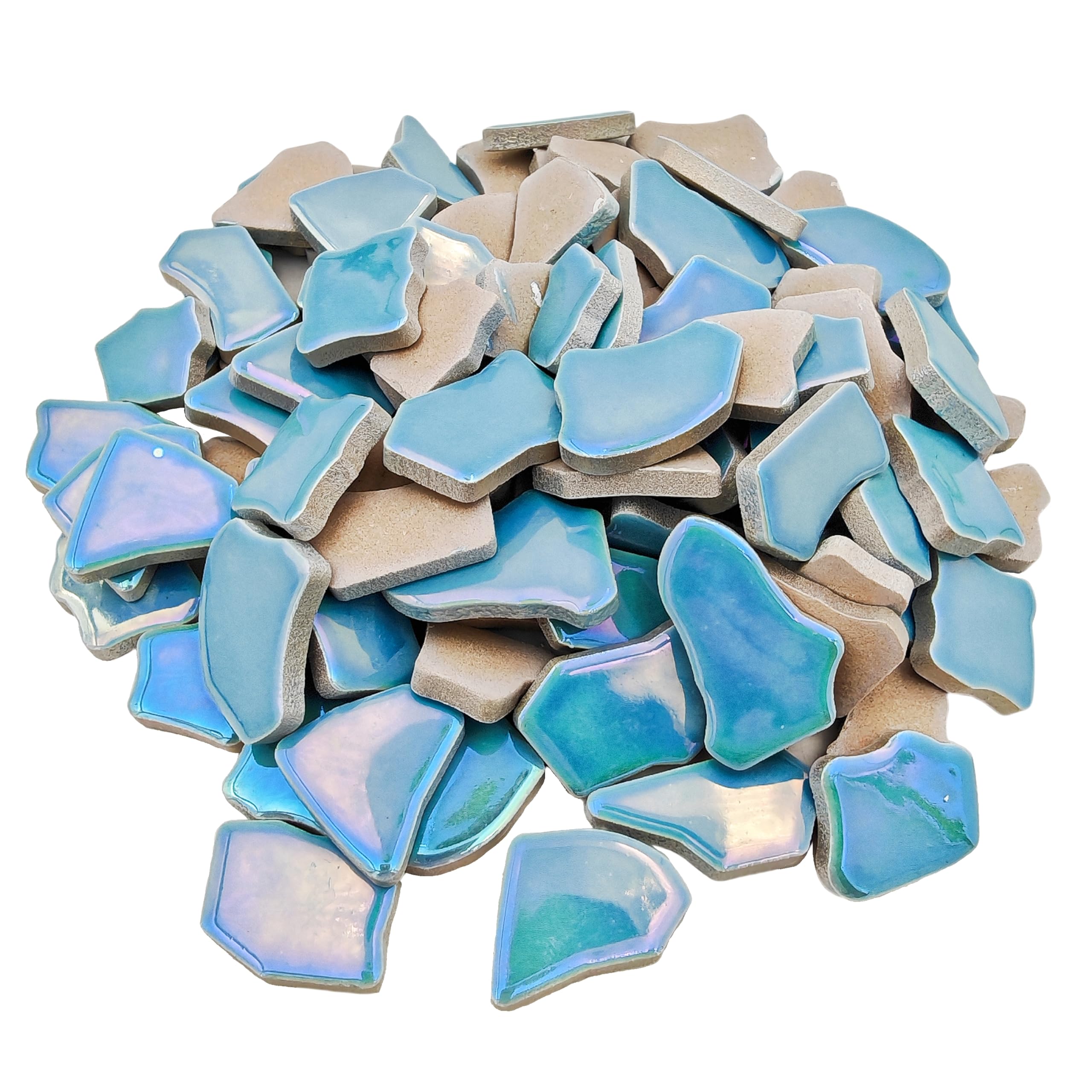0.68"-1.53" Irregular Ceramic Mosaic Tiles,500g/1.1lb Ceramic Mosaic Tiles for Crafts,Ceramics Mosaic Pieces for Home Decoration or DIY Crafts,Mosaic Making Supplies (Iridescent Pearl Sky Blue)