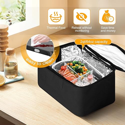 Miniatura 5 de Horno portátil - Calentador de alimentos de calentamiento rápido de 100 W, lonchera eléctrica 3 en 1 y calentador de almuerzo 12 V24 V110 V - Mini