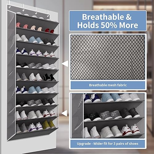 Miniatura 6 de Organizador de zapatos de 10 niveles de tamaño grande sobre la puerta, capacidad para 30 pares de zapateros colgantes con bolsillos profundos para
