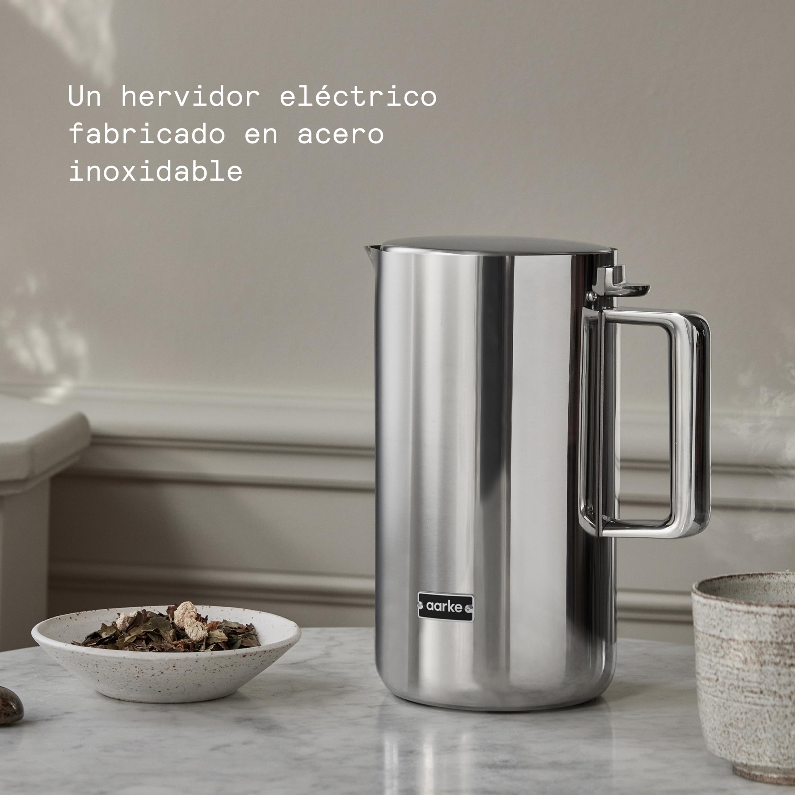 Aarke Hervidor de acero inoxidable con varios ajustes de temperatura, base giratoria de 360°, ebullición silenciosa y boquilla antigoteo, capacidad de 1,2 litros