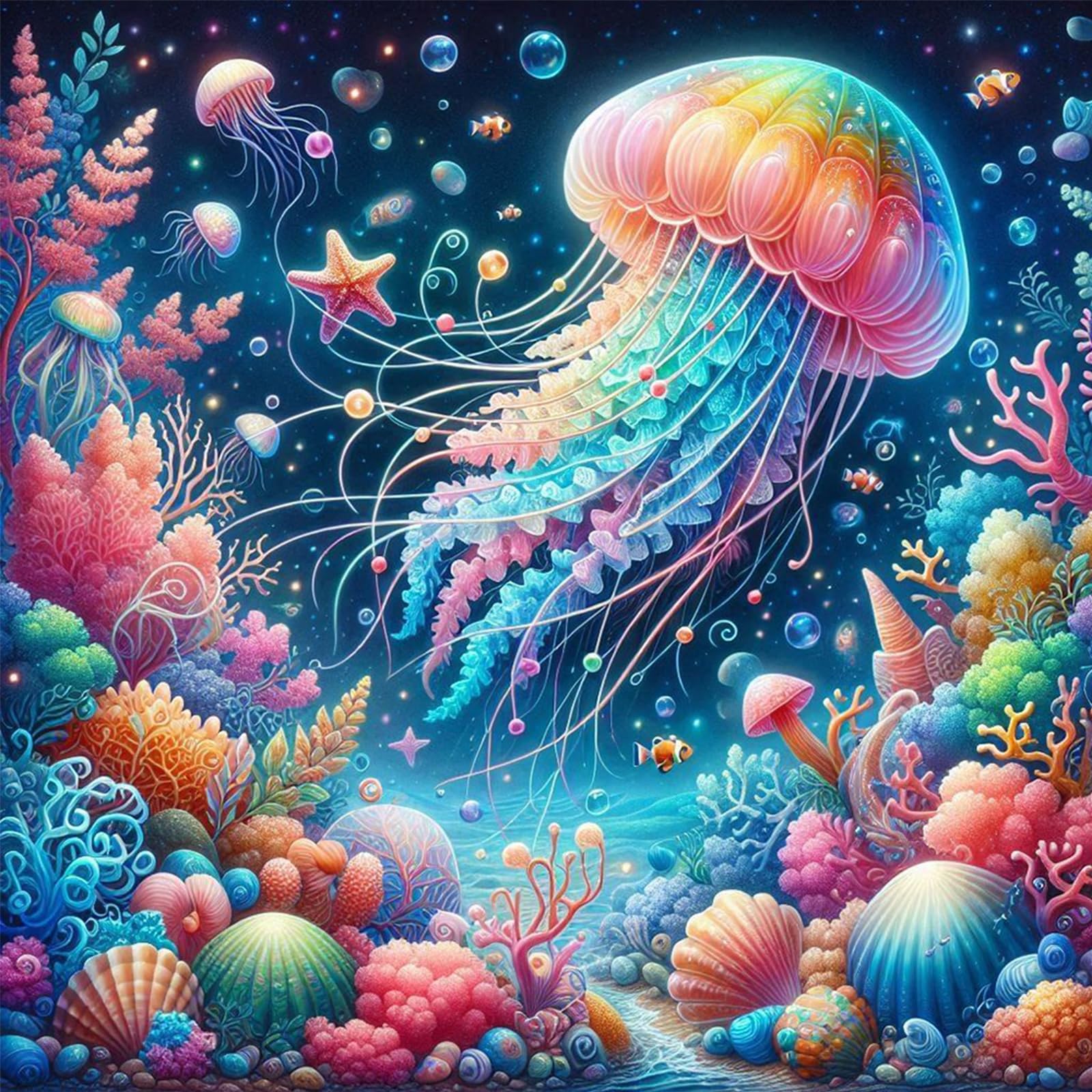 Poetrydraw Jellyfish 5D Round Diamond Art Kit For Adults Beginners Home Wall Decor 40X40cm