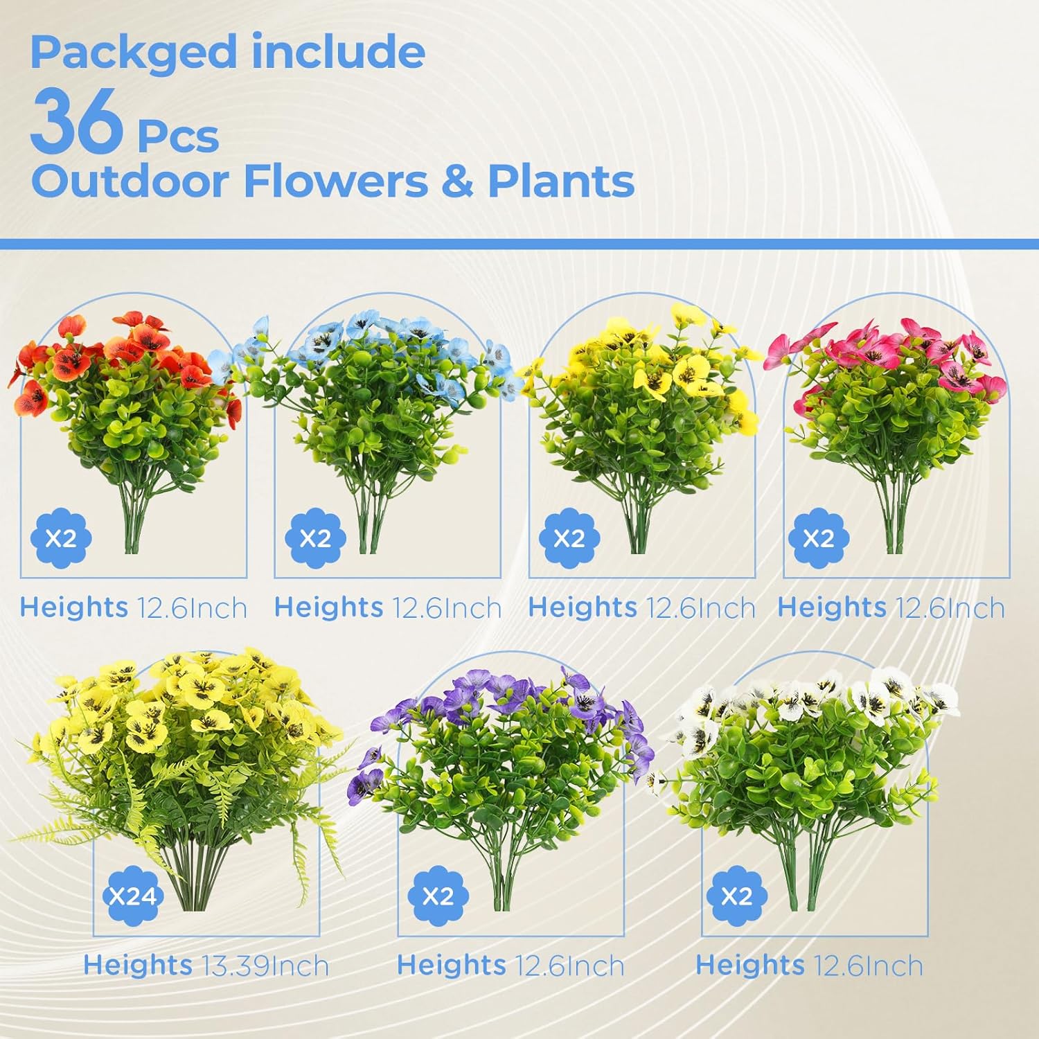 Artificial Pansies for Outdoors UV Resistant, 36pcs Fake Pansy Flowers Realistic, Yellow Pansy Flowers for Outdoor Planters, Colorful Faux Pansies Plants for Garden Outside Patio Porch Window Decor