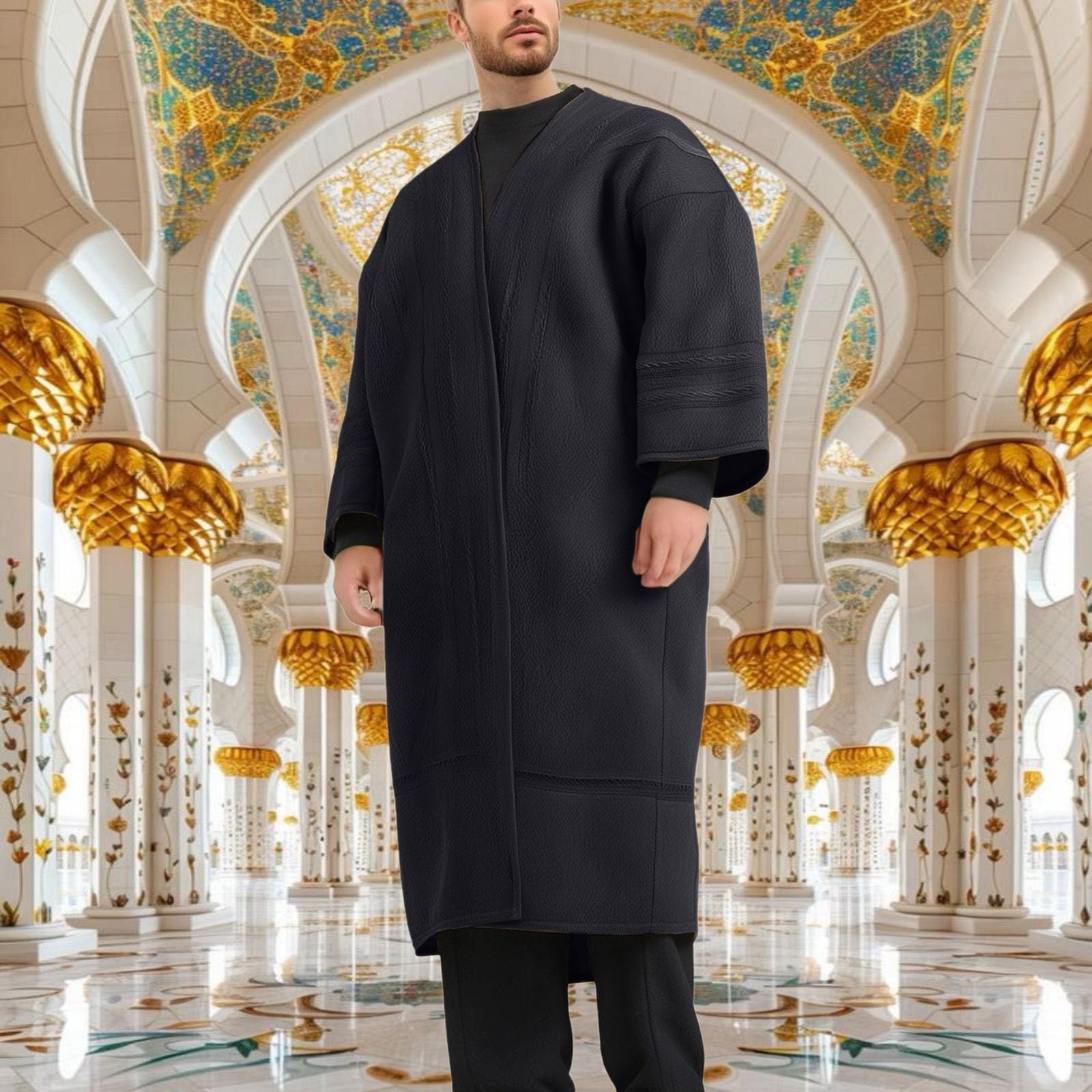 Kaftan Herren Langarm Thobe Ethnisch Roben Lose Winter Gepolstert Wildleder Robe Dubai Robe Arabisch Gebet Eid Kleidung Mittlerer Osten Ethnisch Kandoura Lang Abaya